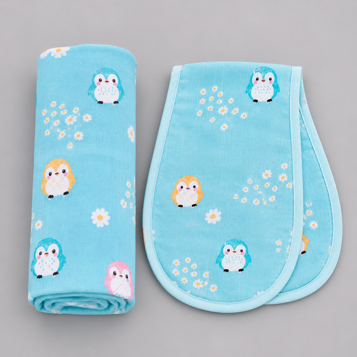Cotton Swaddle & Burp Cloth Set - Penguin Print (2 Piece)