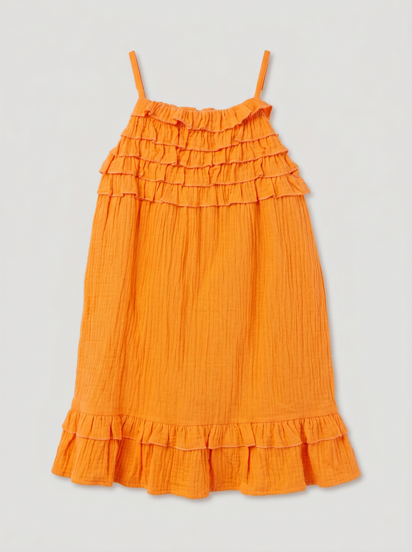 Orange Tiered Ruffle Strappy Dress