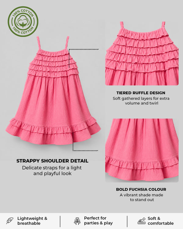 Pink Tiered Ruffle Strappy Dress