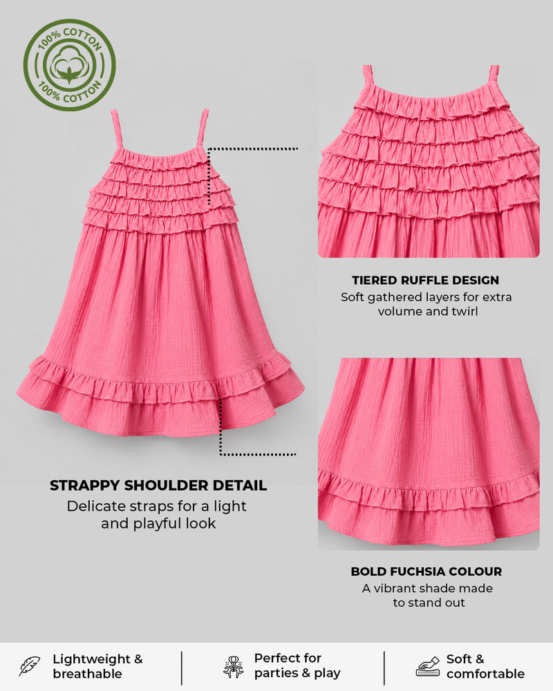 Pink Tiered Ruffle Strappy Dress